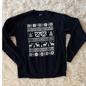 Knockaround Sweatshirt Medium‎ Ugly Christmas Sweater Sunglasses Deer Navy Blue